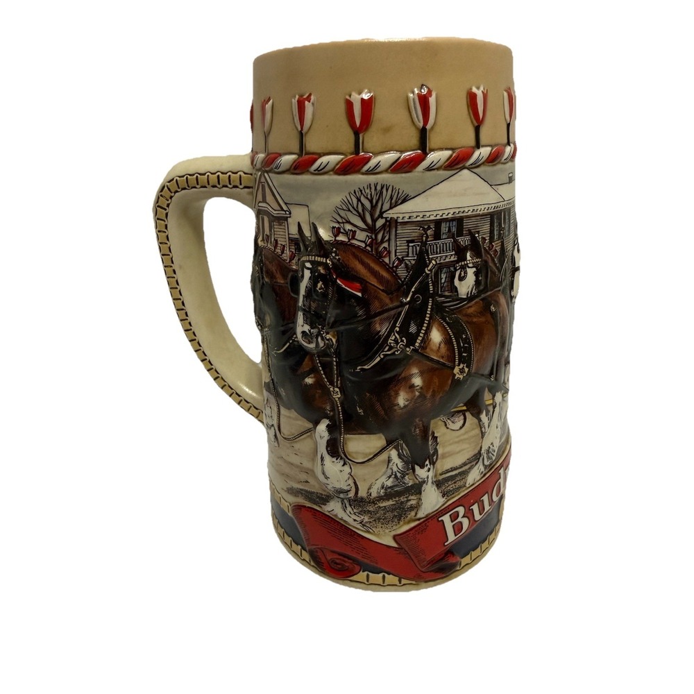 Vintage‎ Budweiser Christmas Stein, 1986, B Series Clydesdale Beer Mug